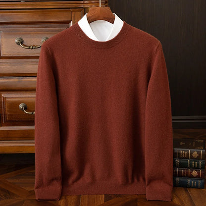 100% cashmere men's pullover business casual solid color knitted sweater loose Pull round neck Tops basic versatile Jumper