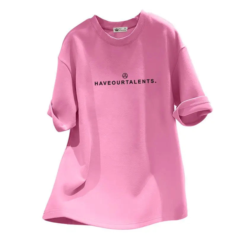 Women's Clothing Cotton T-shirt Spring/Summer Small Letters Short Sleeve Casual Tees Lady Versatile O-neck Basic Large Size Tops