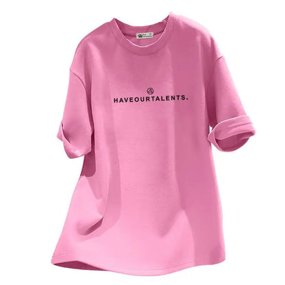 Women's Clothing Cotton T-shirt Spring/Summer Small Letters Short Sleeve Casual Tees Lady Versatile O-neck Basic Large Size Tops