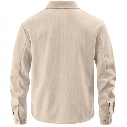 Men's Corduroy Button Down Shirt Casual Long Sleeve Work Shacket with Chest Pockets Fall Winter Fleece Lined Top