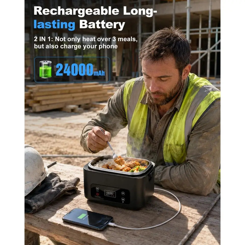 Rechargeable 24000mAh Electric Lunch Box - 2026 Upgraded Portable Food Warmer with Removable Divider for Men, Women, Office, Out