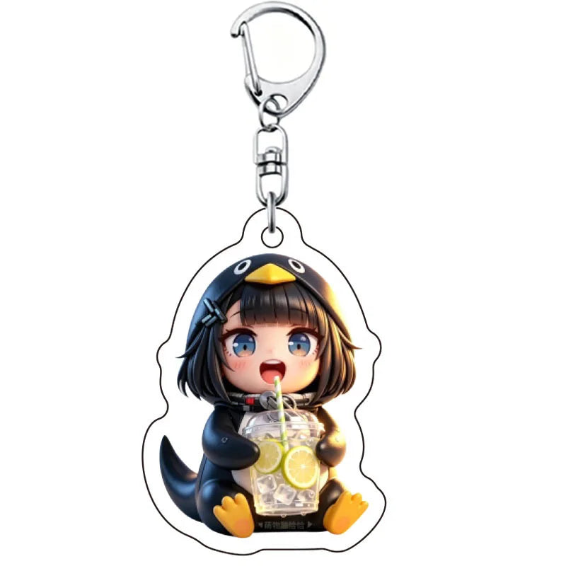 Gugugaga Penguin Keychains Anti-stress Keycap Keychains Cute Penguin Girl Keyrings Bag Charms Gifts 키캡