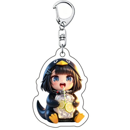 Gugugaga Penguin Keychains Anti-stress Keycap Keychains Cute Penguin Girl Keyrings Bag Charms Gifts 키캡