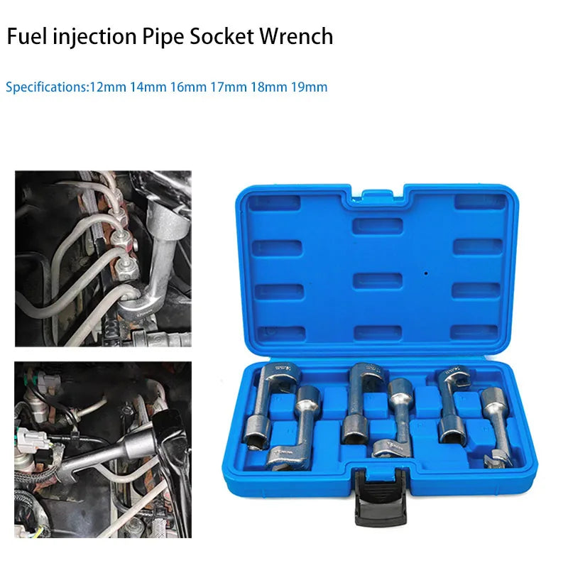 6Pcs/Set Socket Wrench L-shaped Open Hexagonal Slotted Fuel Line Remover Automotive Diesel Fuel Injection Pipe Repair Tool