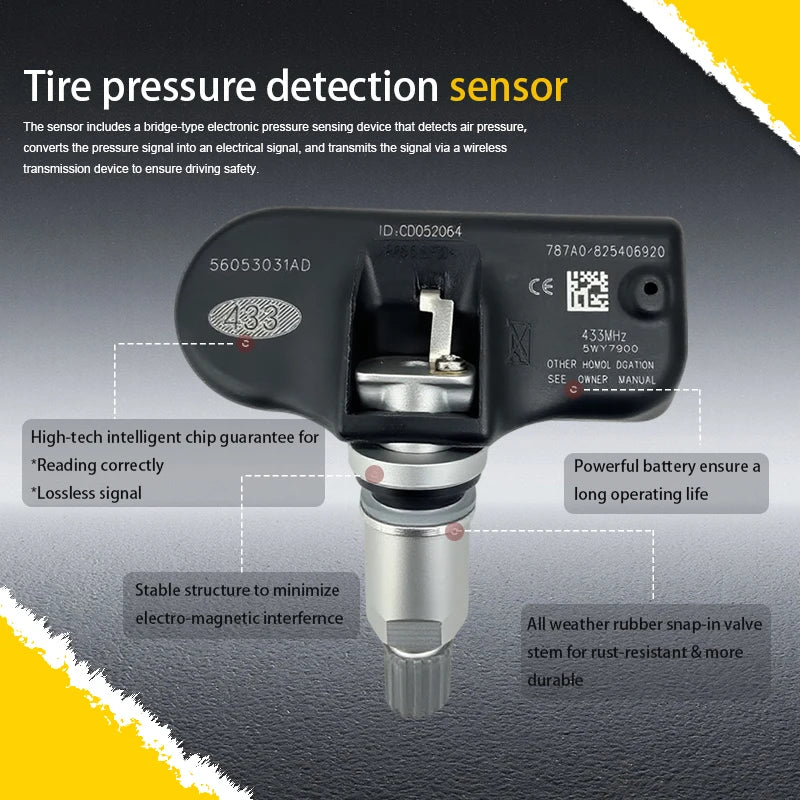 1/4PCS 433MHZ Tire Pressure Sensor TPMS Fit For Dodge Journey Jeep Compass Chrysler 300C Replacement For 56053031AD