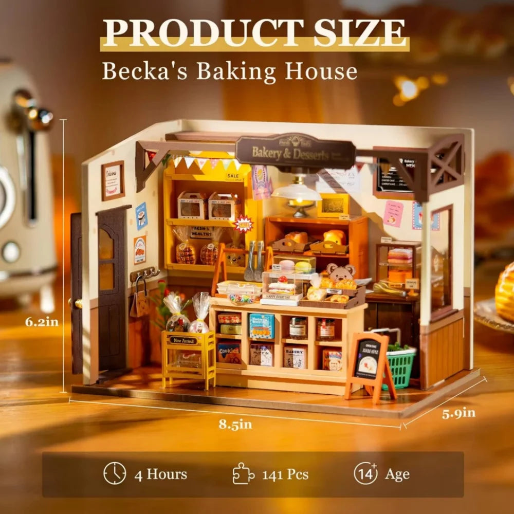 Robotime Rolife Becka's Baking House 3D Puzzle DIY Miniature Dollhouse Kit Amazing Gift for Children DG161