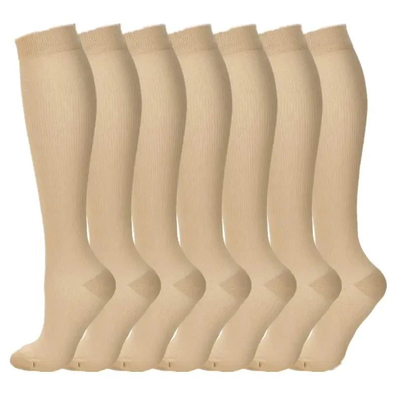 3/6/7 Pairs Compression Socks Women Medical Edema Running Socks Men Knee Length Cycling Socks  Football Basketball Outdoor trave