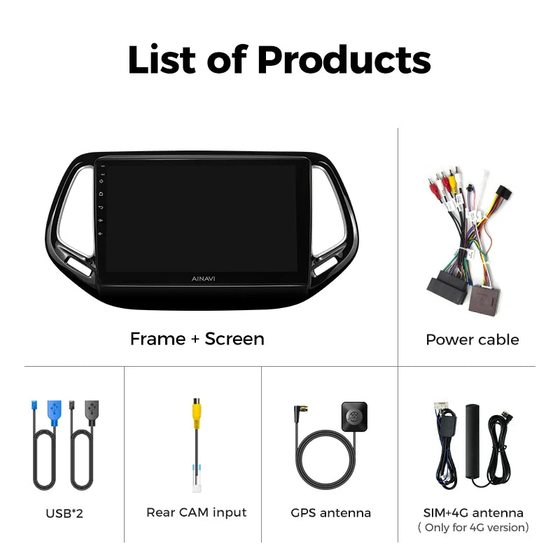 Ainavi Car Multimedia Player For For Jeep Compass 2 MP 2017 2018 2019 wireless Carplay Android Auto 4G Wifi 2din