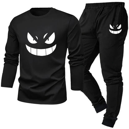 2-piece set of men's pajamas for spring summer autumn winter long sleeved pants geometric pattern base shirt home suit set