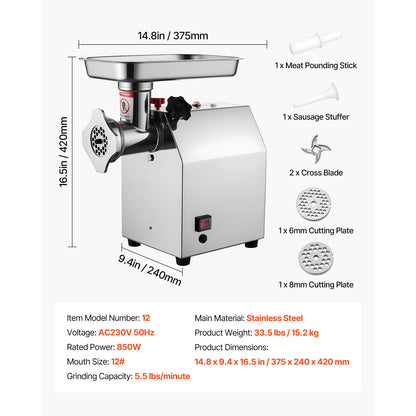 SucceBuy  Meat Grinder 5.5 Lbs-9.2 Lbs/Min Capacity Electric Meat Mincer w/ Blade Grinding Plate Sausage Maker for Kitchen Home