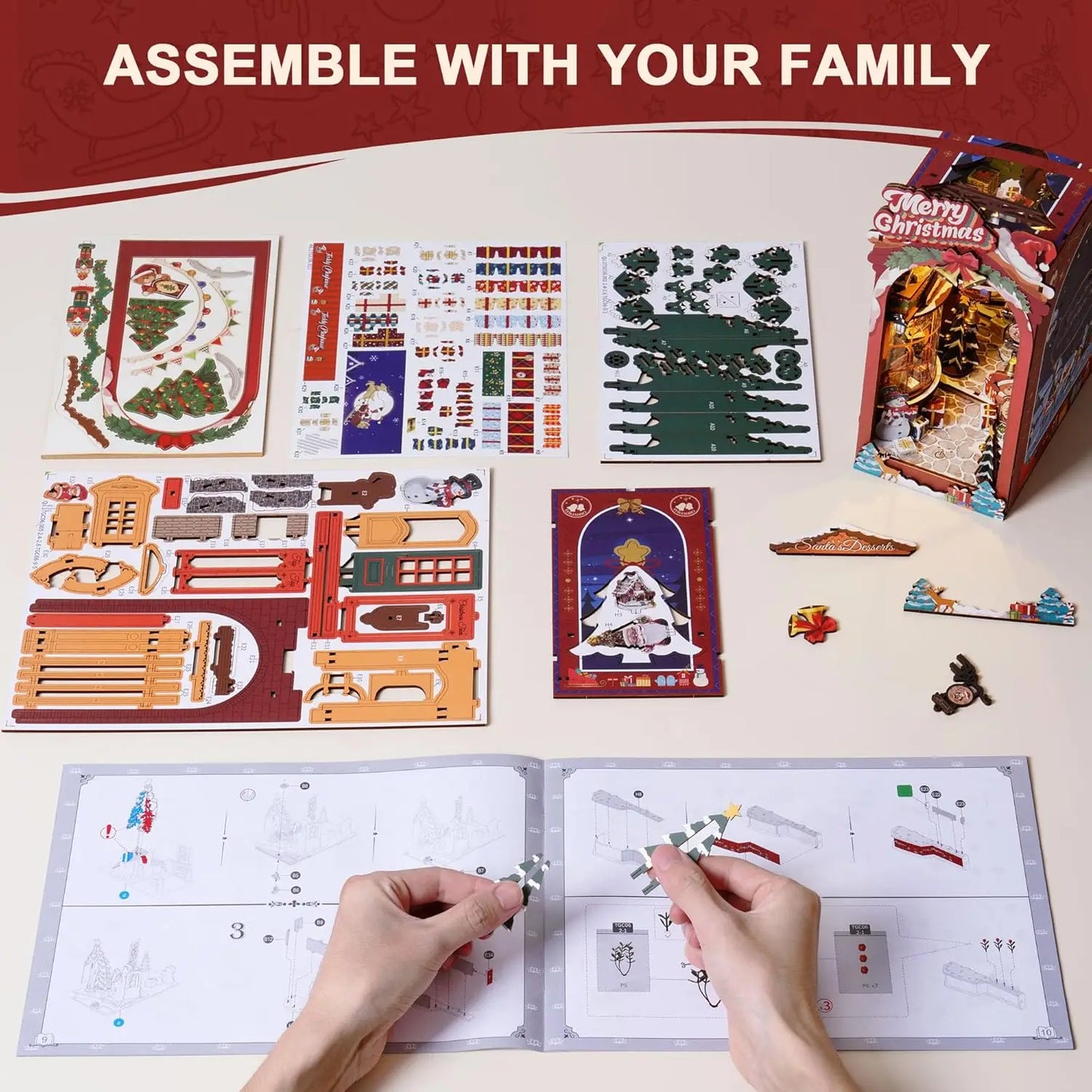 Rolife Book Nook Kit DIY Miniature Dolls House Kit 3D Wooden Puzzle Decoration Gift with LED Lights Christmas Street and House