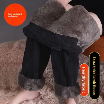High Waist Flannel Lined Thickened Corduroy Pants for Women Autumn Winter Casual Harlan Pants Versatile Comfortable Cotton Pants