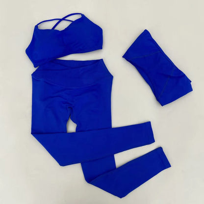 3 Pieces Women's High Stretch Gym Sportswear Shrug Sports Bra Shorts Set Comfortable Workout Yoga Active Wear Outfit