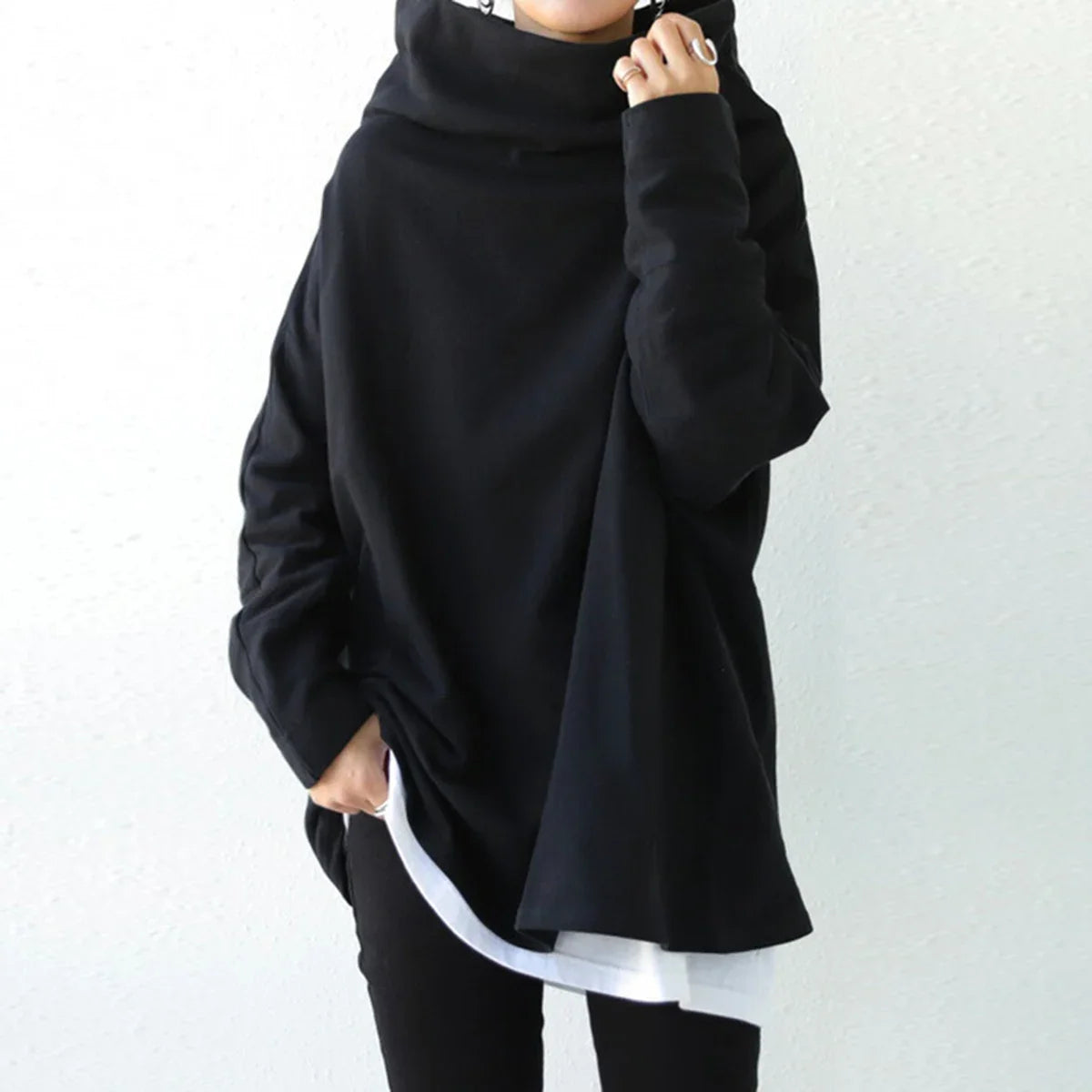 Women's Oversize Simple Tops 2025 New Fashion Casual Solid Color High-Neck Long Sleeve T-Shirt For Women