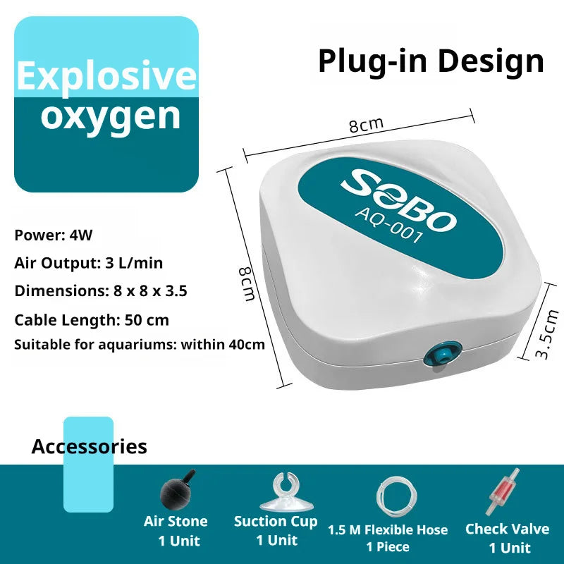 SOBO Aquarium Oxygen Air Pump Fish Tank Adjustable Air Volume High Power Oxygenator Air Compressor Aerator 220v
