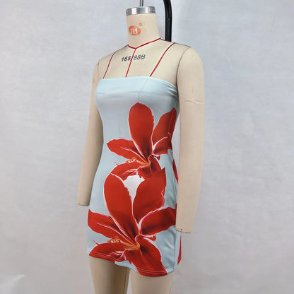 Women Strapless Floral Print Bodycon Mini Dress Summer Sexy Wrapped Hip Tube Top Short Dress for Party Beach Clubwear