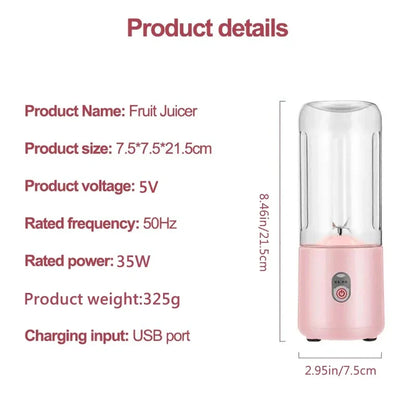 Zai Xiao 500Ml Portable Blender 6 Blades Usb Rechargeable Fresh Fruit Juice Mixer Electric Shake Cup Cute Blender Smoothie Ice C
