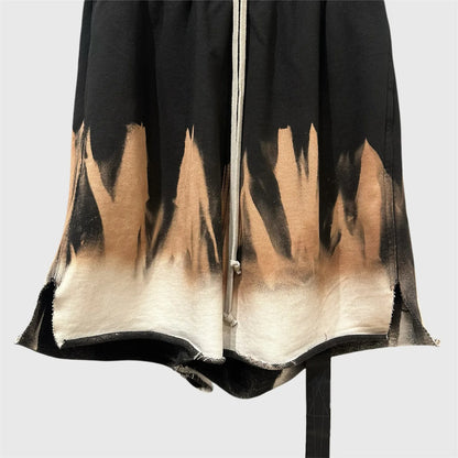 Dark RO Style High Street Elastic Waist Men's Casual Shorts High Street Style Tie Dye Washed Frayed Shorts Hip-hop Style Shorts