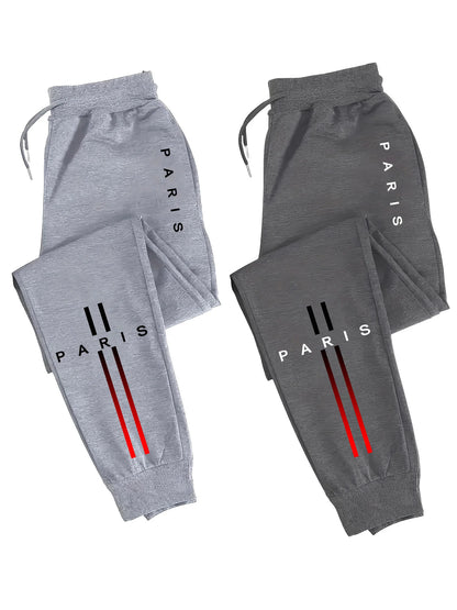 2-Pack Men's Polyester Joggers, Drawstring Waist, Wrinkle-Resistant, Breathable, Slim-Fit, Cuffed Hem, Drop-Dead Drape,