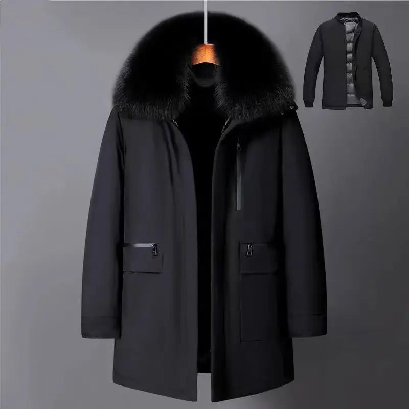 Luxury High Quality Men's Mid-Length Down Jacket Parka Winter Coat Thicken Warm  White Duck Down Plus Size Down Jacket Men Trend