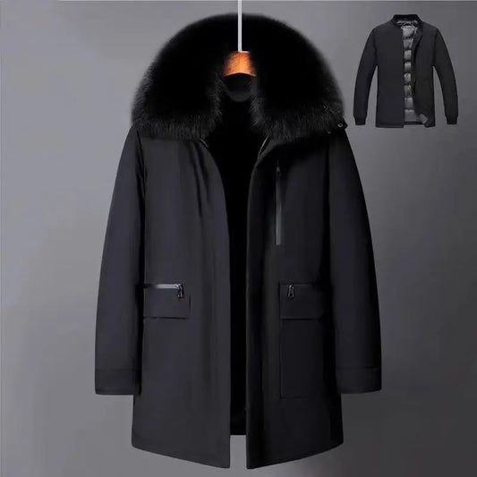 Luxury High Quality Men's Mid-Length Down Jacket Parka Winter Coat Thicken Warm  White Duck Down Plus Size Down Jacket Men Trend