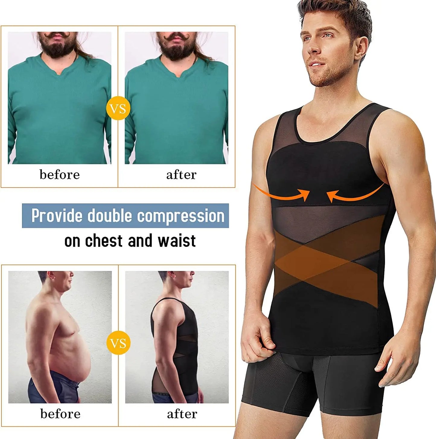 Men's Beer Belly Slimmer Shaping and Compression Vest Men's Shapewear Top – Compression Abdominal Control and Breathabl