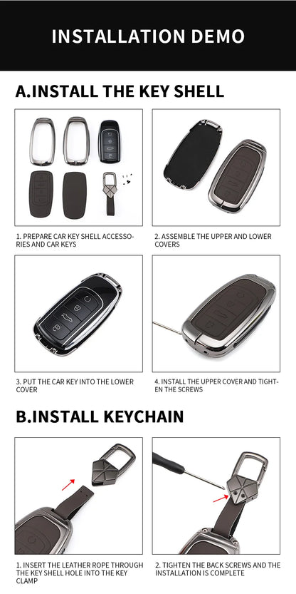 Zinc Alloy + PU Leather Car Key Case Cover For 2019-2025 Land Cruiser Highlander Camry Sienna Venza Hilux Fortuner Corolla Prius