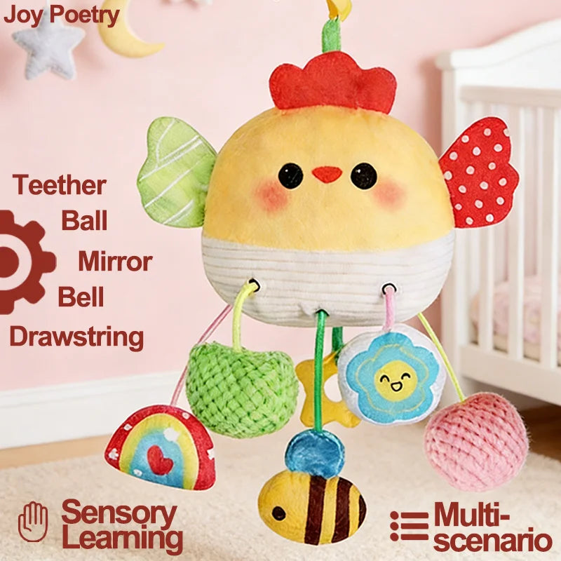 Nibbled Drawstring Mirror Cheer Baby Bed Hanging Toy Cartoon Animal Bedbell Pendant Soft Stroller Car Seat Crib Sensory Learning