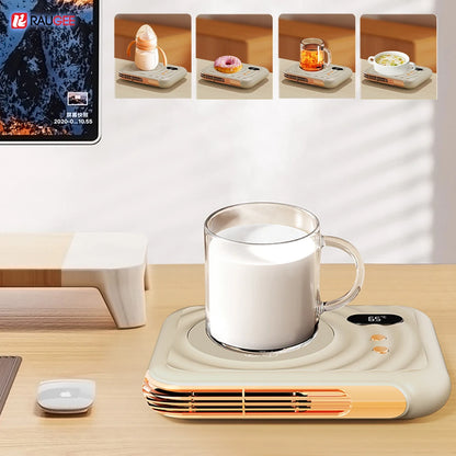 Mini Mug Warmer 2 in 1 Fan Warmer 220V  Electric Cup Heater 3 Temperature 75℃ Milk Tea Water Cup Heaters Desk Heating Pad