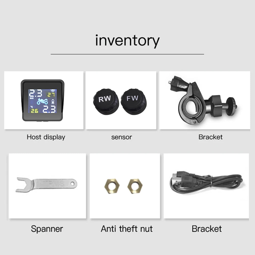 High-precision Solar TPMS Tire Pressure Tyre Temperature Monitoring Alarm System Wireless Motorcycle Replacement Parts