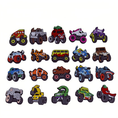 20-100Pcs Monster Off-road Vehicle PVC Shoe Charms Shark Cool Car Clog Buckle Decorations DIY Boys Wristband