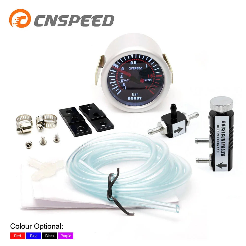 CNSPEED 2 "52mm Turbo Boost Gauge -1-2 Bar Car Smoke Len With Adjustable Auto Turbo Boost Controller Kit 1-30 PSI