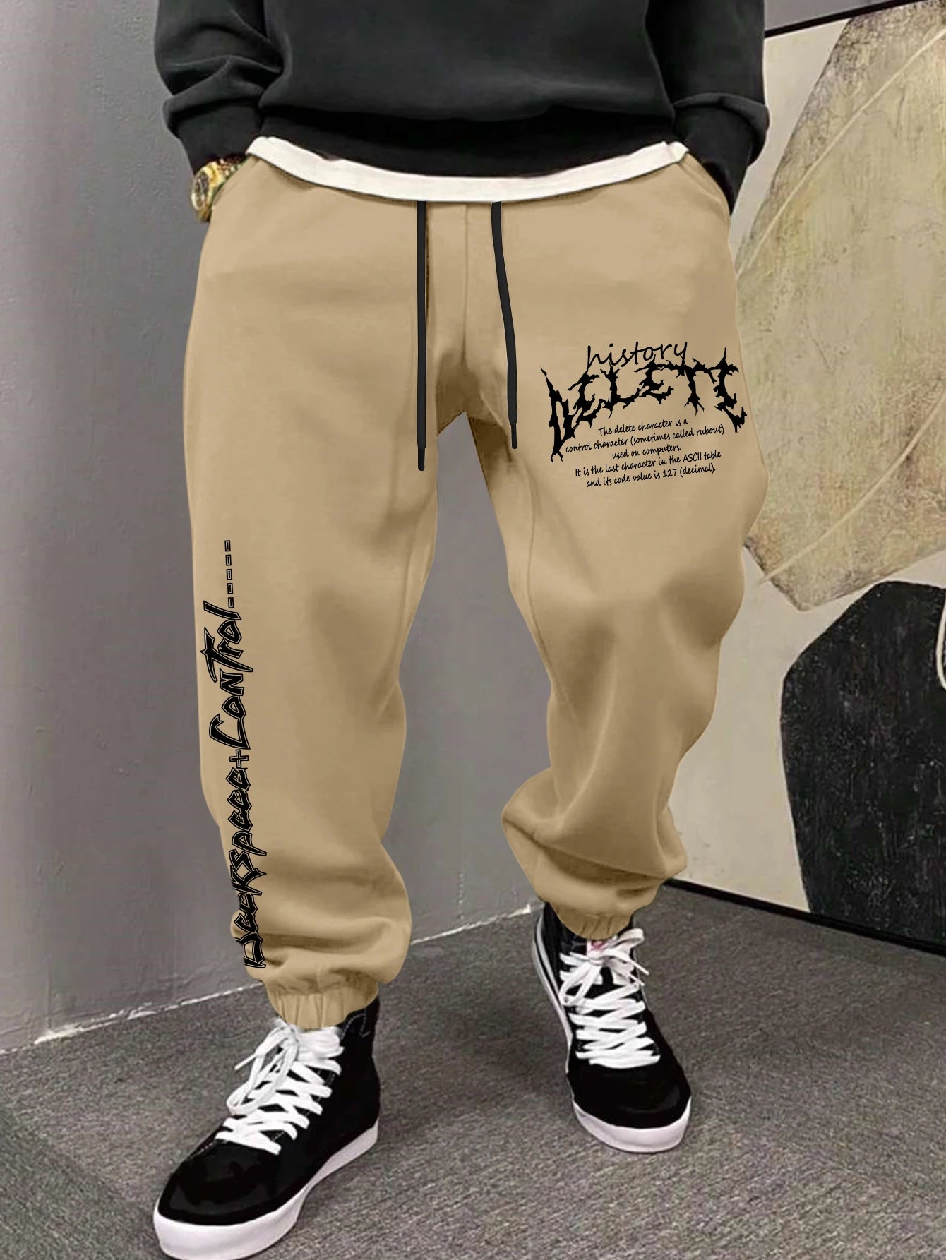 Men's Gothic Sharp Spiky Gothic Font Text Print Sweatpants Elastic Waist Soft Dark Punk Street Hip Hop Joggers