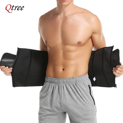 Qtree Men Workout Waist Trainer Tummy Slimming Sheath Sauna Body Shaper Trimmer Belt Abs Abdomen Mens Shapewear Weight Loss