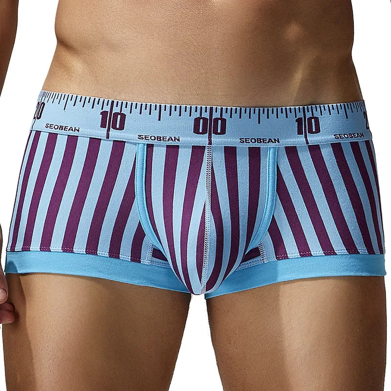 3-Pack SEOBEAN Men's Cotton Boxer Briefs U-Shaped Crotch Youth Vertical Stripes Breathable Comfortable Underwear