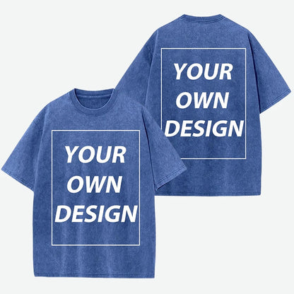 Personalized Custom Your Photo T Shirt Mens Summer Cotton Washed T-Shirt Breathable Fashion Short Sleeve Street Casual Retro Top
