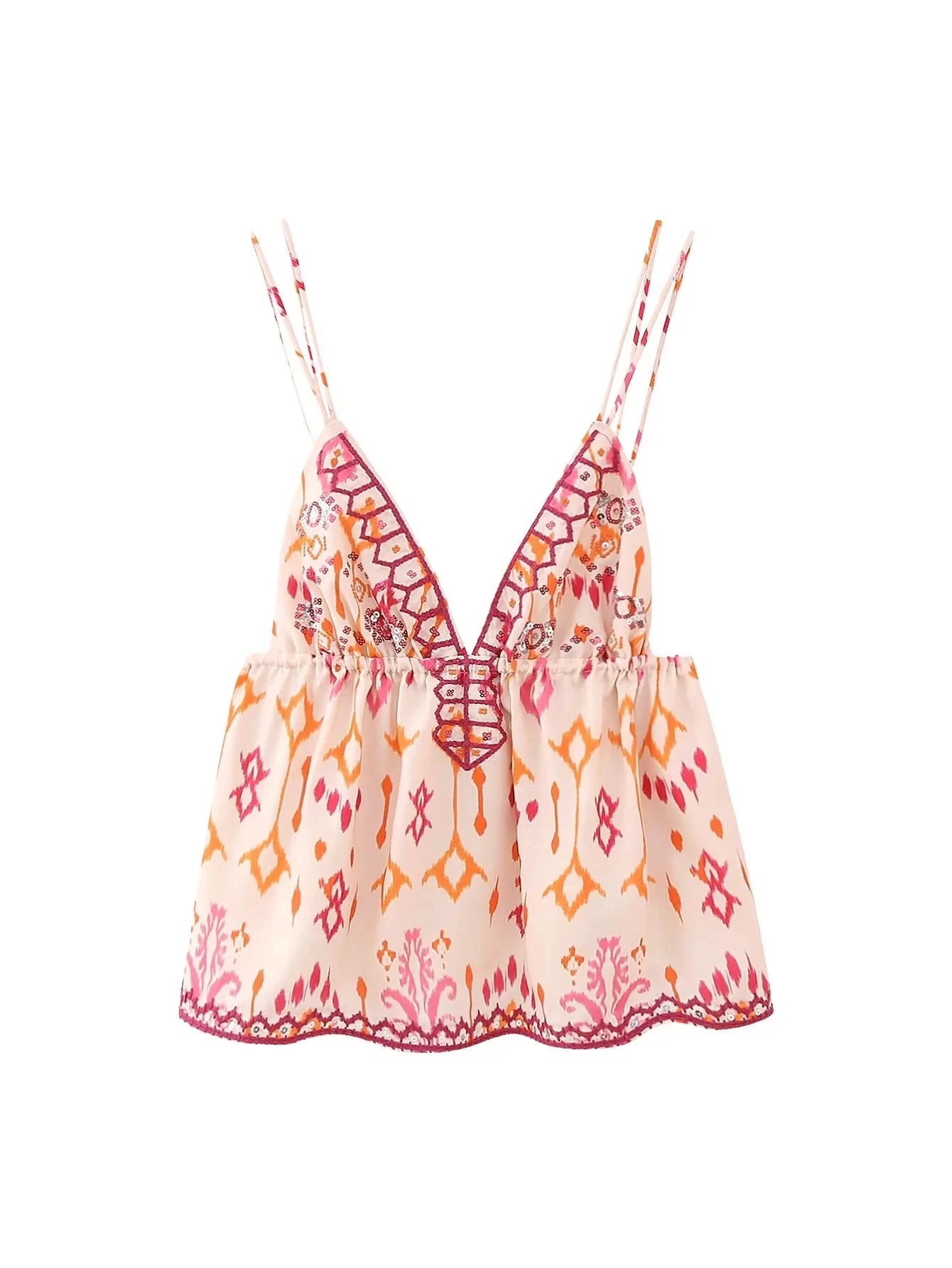 Autumn Printed Suspender Tank Tops for Women Casual Sleeveless V-Neck Cropped Blouse Vacation Chic Ladies Streetwear