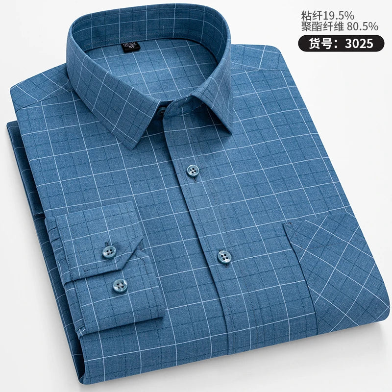 High Quality Men's Shirts Spring Autumn Long Sleeve Wrinkle Resistant Non Ironing Stripe Man Clothing  Big Size 5XL 6XL 7XL