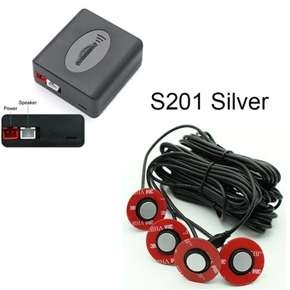 EURS Parktronic 4 sensors Car Backup Radar Parking Sensor Buzzer Detector Assistance Flat Probe System 12V Kit Universal Car Bac