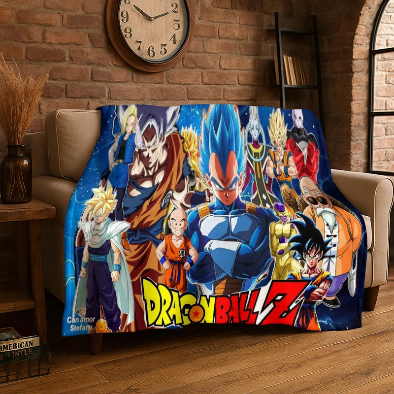Dragon Ball Z Goku All Character Print Flannel Blanket for Sofa Soft Cozy Throw Blanket for Couch Bed Living Room Anime Fan Gift