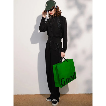 LOUIS YAO Women Two Pieces Set 2024 Autumn Stand Collar Long Sleeve Long Pants Set Sweatshirt Sporty Fashion Set