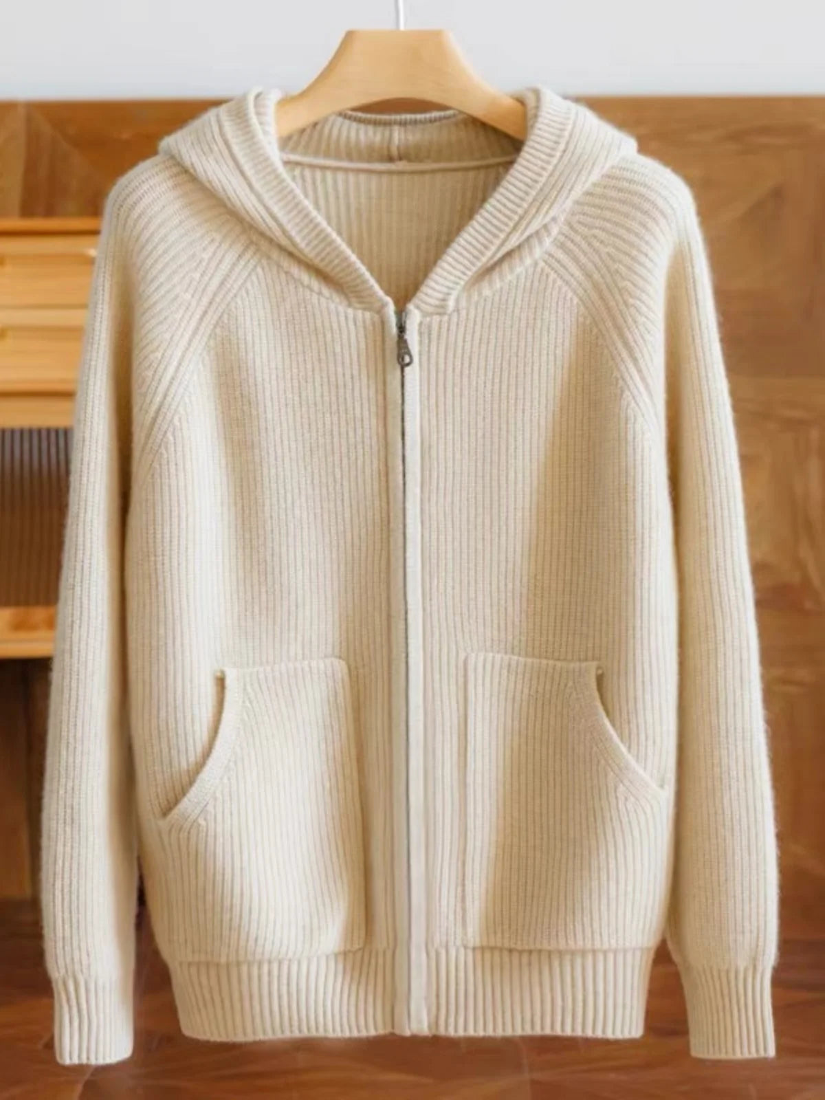New 100% pure cashmere cardigan female loose zipper hoodie cashmere sweater coat hoodie