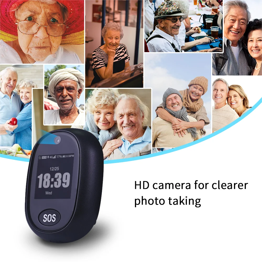 Elderly GPS Tracking Pendant 4G SIM GPS Watch IP67 Waterproof SOS Tracker Device HD Camera Call Health Management Locator