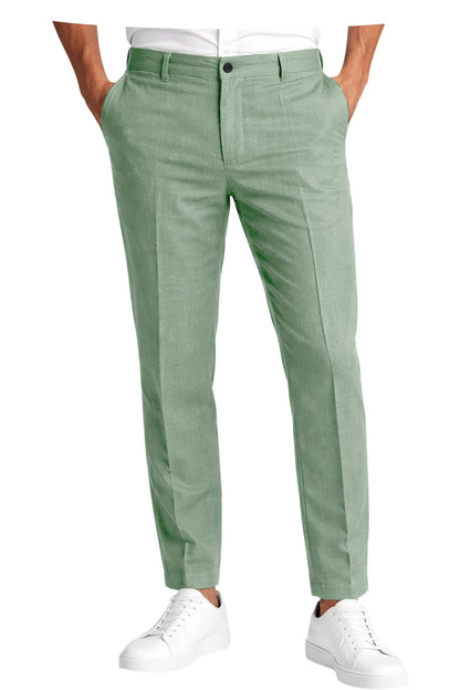 Men's Linen Cropped Pants Slim Fit 9 Points Ankle Dress Pants Business Casual High Waist Suit Trousers Breathable Office Summer