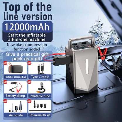 12000mAh Multi-Function Car Jump Starter&Air Compressor&Air Blower 12V Portable Battery Booster  Inflator Fast Charging
