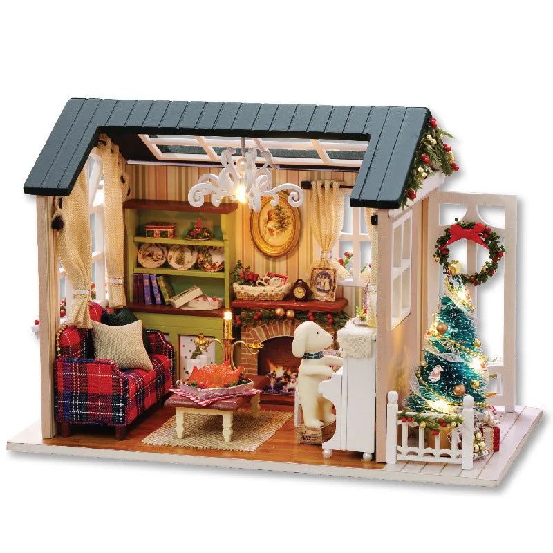 Christmas New Book Nook Miniature DIY Hut cabin Houses Bookstand Doll House Creative Puzzle Bookshelf Insert With Touch Cover