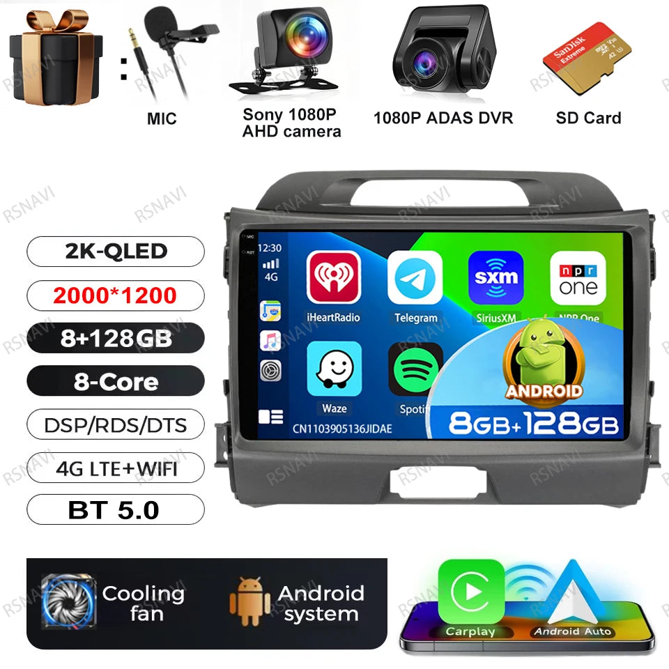Car Radio Android 15 For KIA Sportage 2010 2011 2012 2013 2014 2015 2016 5G WIFI Qualcomm Navigation DSP Stereo Multimedia GPS