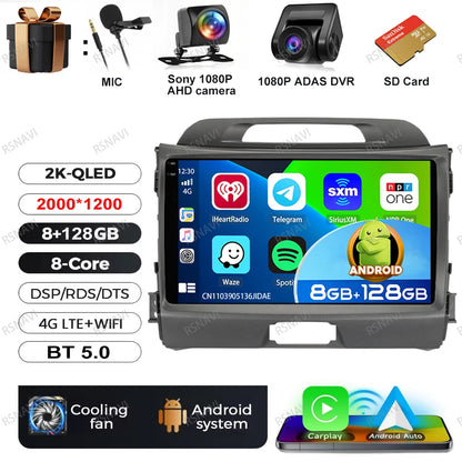 Car Radio Android 15 For KIA Sportage 2010 2011 2012 2013 2014 2015 2016 5G WIFI Qualcomm Navigation DSP Stereo Multimedia GPS