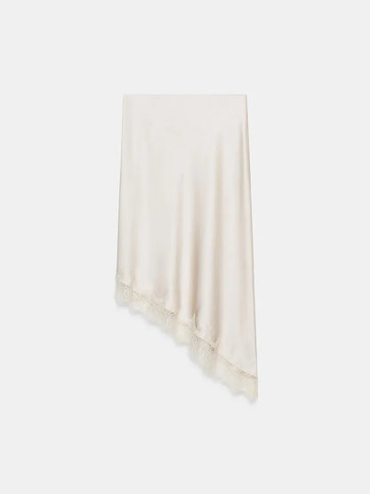 Winter New Arrival Women's Simple Versatile Mid-Waist Lace Trim Silk Satin Skirt Elegant Ethnic Stage Costume
