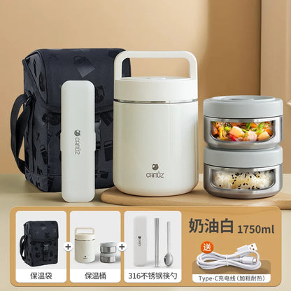 3 Layers Stainless Steel USB Heating Portable Insulated Lunch Box Food Storage Container For Adults